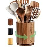 gorsent Wooden Utensil Holder, 360°Rotating 7.3'' Large Utensil Holder for Kitchen Counter, Kitchen Utensil Organizer, Utensil Crock, Farmhouse Kitchens Countertop Decor, Acacia Wood
