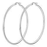 DORANA Sterling Silver Hoop Earrings Large Hoop Earrings for Women Lightweight 2mm Thin S925 Large Earrings Non Tarnish Big Silver Hoops