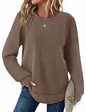 Chocolate Brown Fall Clothes for Women Long Sleeve Waffle Knit Tunic Tops