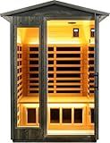 Ultra-Low EMF Outdoor Sauna 2-Person, Carbonized Composite Wood Far Infrared Sauna for Home, EMF 0.1-1mG, 6 Carbon Crystal Heaters, 360° Full Enclosure, Bluetooth & Chromotherapy (57.8*40.5*81.1 In)