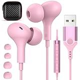 USB Headphones with Microphone for Laptop,7.5ft Magnetic Wired Earbuds Noise Canceling in-Ear Earphones with Mute Mic Volume Control Stereo Bass for PC Desktop Dell HP Acer Laptop,School,Women/Girl