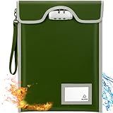 Document Safe Bag with Lock (5200℉), 15”x 11”Travel Document Holder, Fireproof Zipper Pouch for A4/A5/Legal/Letter Size Document, Tablet, Valuables, Money and Passport(Olive Drab)