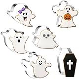 FUSOTO 6PCS Halloween Ghost Cookie Cutters, 3 Inches Halloween Shaped Stainless Steel Cutter -Ghost, Coffin,Holiday Cookie Cutters Shapes for Halloween Baking Biscuit Molds