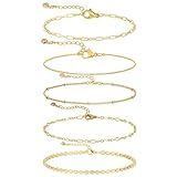 SUFOPE Dainty Gold Bracelets for Women Layered Shinning Dot Satellite Stackable Bracelets Trendy Paperclip Box Link Chain Everyday Adjustable Bracelets Jewelry Set for Gift