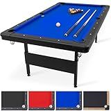 GoSports 6 ft or 7 ft Billiards Table - Portable Pool Table - Includes Full Set of Balls, 2 Cue Sticks, Chalk, and Felt Brush; Choose Your Size and Color