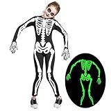 Spooktacular Creations Halloween Kids Skeleton Costume, Unisex Glow in the Dark Skeleton Jumpsuit with Gloves for Boys, Girls Halloween Dress Up, Role Play, Cosplay Party-S