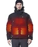DEWBU Heated Jacket for Men with 12V Battery Pack Winter Outdoor Soft Shell Electric Heating Coat, Men's Black, XL