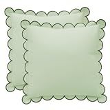 BEBE BASK Scalloped Pillow Cover Set of 2, 18x18, Cotton - Moss Green