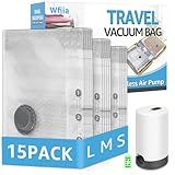 Vacuum Bags for Travel with Rechargeable Pump, 3 Sizes Vacuum Seal Bags for Clothing, Compression Vacuum Travel Bags for Luggage, Vacuum Packing Bags for Closet Organization (15)