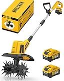 Alloyman 20V Cordless Tiller Cultivator, 360RPM Electric Garden Tiller, with 2 * 4.0Ah Batteries & Charger, 9In Tilling Width and 6.6In Depth Garden Rototiller for Lawn/Gardening/Soil Cultivation