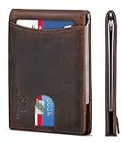 SERMAN BRANDS RFID Blocking Slim Bifold Genuine Leather Minimalist Front Pocket Wallets for Men with Money Clip Thin Mens (Texas Brown 1.0)