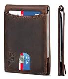 SERMAN BRANDS RFID Blocking Slim Bifold Genuine Leather Minimalist Front Pocket Wallets for Men with Money Clip Thin Mens (Texas Brown 1.0)