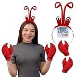 Nicky Bigs Novelties - Lobster Headband with Eyeballs, Adult Crab Costume Women and Men, Crawfish Headband and Claws, Crab Gloves Crawfish Hat Lobster Halloween Costume Set Red, One Size