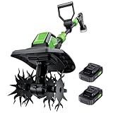20V Cordless Tiller Cultivator, Lightweight 360RPM Electric Garden Tiller with 2 * 2.0Ah Batteries, 9" Width, 6.6" Depth, 48 Steel Tines Mini Rototiller for Weeding, Gardening & Soil Cultivation Green