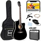 Best Choice Products Beginner Acoustic Electric Guitar Starter Set w/ 41in, All Wood Cutaway Design, Gig Bag, Strap, Picks - Black