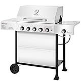 Royal Gourmet GA5401T 5 Burner Propane Gas Grill with Side Burner and Sear Burner, Stainless Steel Gas BBQ Grill with 61,000 BTUs Output for Barbecue Grilling & Backyard Cooking, Silver
