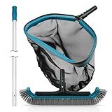 Swimming Pool Cleaning Kit - Aluminum Frame Skimmer Net with 10Ft Adjustable Pole & 17.5” Pool Brush Head, Pools Maintenance Kits for Inground & Above Ground Swimming Pools, Removes Debris