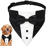 GOYOSWA Dog Tuxedo Suit Wedding Bandana Collar with Bow Tie, Adjustable Formal Dog Tux, Engagement Birthday Tuxedo for Small Medium Large Dogs Pets (Large: Neck 15”-25”)