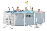 INTEX 26745EP 16ft X 48in Chevron Prism Frame Premium Above Ground Swimming Pool Set with 1500 GPH Filter Pump, Removable Ladder, Ground Cloth, Pool Cover