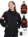 Heated Jacket for women with 12V Battery Pack - 5 Heat Zones Soft shell Electric Heated Coat for Outdoor Hiking & Recreation