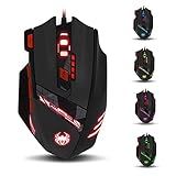 zelotes T90 Gaming Mouse 9200 DPI, 8 Programmable Buttons Multi-Modes LED Lights USB Gaming Mice, Weight Tuning for Laptop, Desktop, PC,- Black