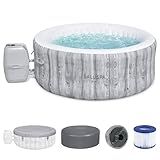 Bestway SaluSpa Fiji AirJet Large Round 2 to 4 Person Inflatable Hot Tub Portable Outdoor Spa with 120 AirJets and EnergySense Cover, Grey