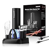 BABONIR Electric Wine Opener Set, 7-in-1 Wine Gift Set with Charging Base, Foil Cutter, Aerator Pourer, 2 Vacuum Stoppers, Automatic Corkscrew, Wine Saver Kit, Holiday Christmas Gift for Men & Women