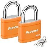 Puroma 2 Pack Keyed Padlock with 3 Keys Alike, 7/8 Inch Locker Lock 40mm Heavy-Duty Locks for Gate Fence Hasp Cabinet Toolbox School Gym Locker (Orange)