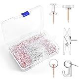 GOOLADA 275pcs Clear Push Pins,5 Types Clear Thumb Tacks, Plastic Head Thumbtacks, Tacks, TACS, Push Pins for Bulletin Board, Wall, Cork Board, Shadow Box Accessories