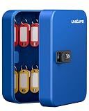 Uniclife 20 Position Key Cabinet with Combination Lock Resettable Blue Digital Security Storage Box Steel Key Organizer with Colorful Key Tag Labels Stickers and Hooks