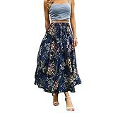 Abaadlw Maxi Skirts for Women with Pockets Long Midi Length Blue Floral M