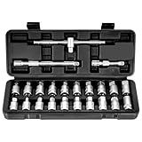 BILITOOLS 23-Piece Drain Plug Socket Set, 3/8" Drive Oil Drain Plug Key for Back Axle, Differential, Gearboxe & Engine Oil Sump