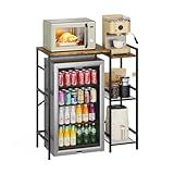 Yuyetuyo Mini Fridge Stand with Storage Shelves, Wine Cabinet, Microwave Stand, Coffee Bar, TV Stand, Bakers Rack, Beverage Refrigerator Table Adjustable for Dorm Apartment Kitchen Rustic Brown