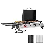Royal Gourmet PD1305H 3-Burner Propane Gas Grill, Griddle Combo with Lid | 3-in-1 Grill Griddle Combo | 29,000 BTUs Output, 364 Sq. In. Cooking Area | for Outdoor Cooking, Silver & Black