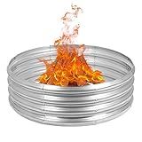 OUSHENG Galvanized Fire Pit Ring for Outside Wood Burning, Metal Firepit Liner for Above Ground Outdoor Camping Beach Backyard Park