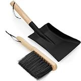 Fireplace Shovel & Brush Set, Large Ash Shovel and Hearth Brush with Wooden Handle, Fireplace Tools Set, Metal Brush Pan Set, Fireplace Tools, Firepit Tools, Fire Pit Accessories for Outside