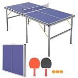6x3ft Mid-Size Professional Portable Folding Ping Pong Table - Indoor/Outdoor Table Tennis Game Set with Net, 2 Paddles & 4 Balls for Adults and Teens- Quick Assembly