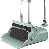 kelamayi Upgrade Broom and Dustpan Set, Large Size and with Long Handle, Upright,Ideal for Indoor Outdoor Garage Kitchen Room Office Lobby Use (Green)