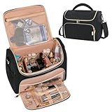 GR69N Travel Toiletry Bag Large Cosmetic Makeup Bag Organizer for Women,Wide-open Make Up Bag Waterproof Makeup Case Travel Bag with Handle and Dividers for Toiletries,Essentials,Accessories,Black
