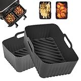 2Pcs Silicone Air Fryer Liners for Ninja Foodi Dual DZ201, Non-Stick Air Fryer Basket Accessories, Reusable Liners Fits 8 QT