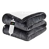 Electric Blanket Heated Throw, Soft Flannel 50"x60" Heating Blanket with 8 Hours Auto Off 10 Fast Heating Levels Machine Washable Sherpa Heated Blanket with Overheating Protection