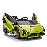 TOBBI Electric Ride On Car Toy for Kids to Drive, 12V Battery Powered Licensed Lamborghini SIAN with Parent Remote Control for Toddlers 3-6 Years w/Functions Spring Suspension/Horn/LED Lights-Green