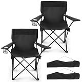 2 Pack Folding Camping Chairs for Adults,Foldable Portable Beach Chairs with Carry Bag & Cup Holder, Compact Design for Camping,Beach, Picnics,and Fishing Supports 300LBS（Dark Black）