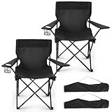 2 Pack Folding Camping Chairs for Adults,Foldable Portable Beach Chairs with Carry Bag & Cup Holder, Compact Design for Camping,Beach, Picnics,and Fishing Supports 300LBS（Dark Black）