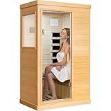 OUTEXER Far Infrared Sauna Home Sauna Spa Room Canadian Hemlock Wood 800W Indoor Saunas Low EMF 110V with Control Panel and Tempered Glass Door, Room: 35.2 * 27.6 * 61.6Inch