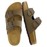 CUSHIONAIRE Lane Cork Footbed Womens Sandals Comfortable Double Buckle Slip On Sandals for Women with Arch Support and Classic Two Strap Design, BROWN 7