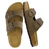 CUSHIONAIRE Lane Cork Footbed Womens Sandals Comfortable Double Buckle Slip On Sandals for Women with Arch Support and Classic Two Strap Design, BROWN 8.5