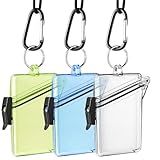 BESARME 3 Pack Waterproof ID Badge Holder Case Clear Vertical ID Card Holder with Lanyard Carabiner and Keychain Durable Locker Dry Box（Clear Blue Yellow）