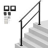 VEVOR Outdoor Handrails for Steps, 4-5 Step Stair Rail Kit, Black Square Tube with Horizontal Bar, Carbon Steel Support Rails for Seniors, Concrete & Deck Stairs, Easy Installation