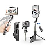 Gimbal Stabilizer for Smartphone ，with Retractable Selfie Stick and Tripod，1-Axis Multifunction Remote 360°Automatic Rotation， Auto Balance for iPhone/Android